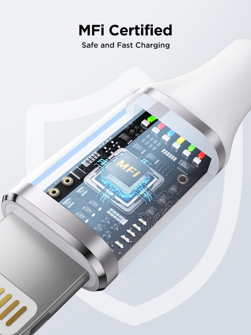 iPhone Charger [Apple MFi Certified] 6FT iPhone Charger Cord Fast Charging USB to Lightning Cable Braided USB iPhone Cable Cord Compatible with iPhone 14 13 12 11 Pro Max XR XS X 8 7 6 Plus SE, iPad iPhone Charger 6FT White