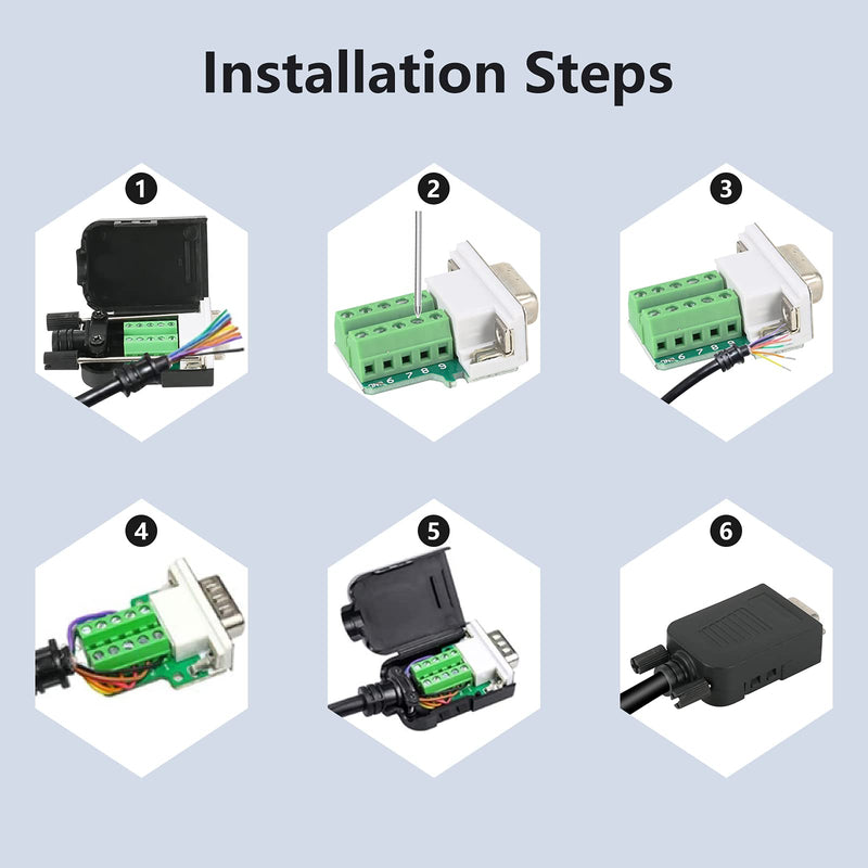 Dbilida DB9 Solderless Connector 4Female, DB9 Breakout Connector RS232 D-SUB Serial to 9pin Port Terminal with Case