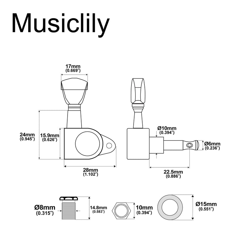 [AUSTRALIA] - Musiclily Economy 3L3R Roto Style Sealed Guitar Tuners Machine Heads Tuning Pegs Keys Set for Epiphone Les Paul SG ES, Keystone Button Chrome 
