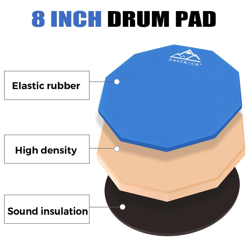 EASTROCK 8 Inches Practice Drum Pad, Double Sided Drum Pad, Silicone Dumb Drum for Beginners,Blue blue 8 inches