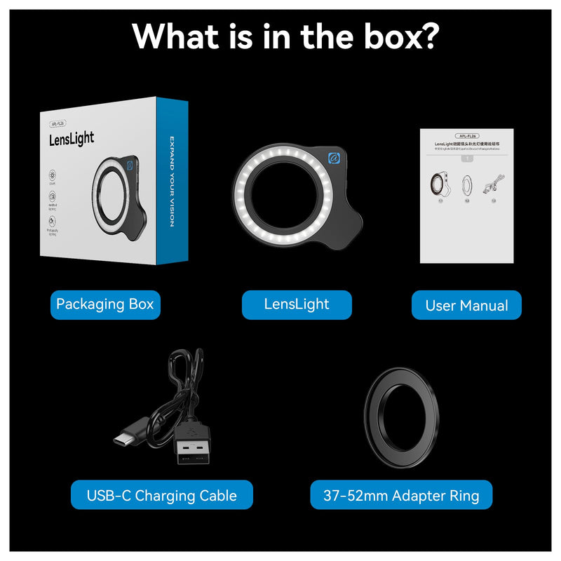 [AUSTRALIA] - Evil eye 37mm+52mm Thread Macro Lens Fill Light, Portable Phone Lens Ring Light with High Power 32 LED/CRI 95+/ 45 Light Modes, Lens Attachments for All 37mm+52mm Phone Lens/Filter/Camera Lens 