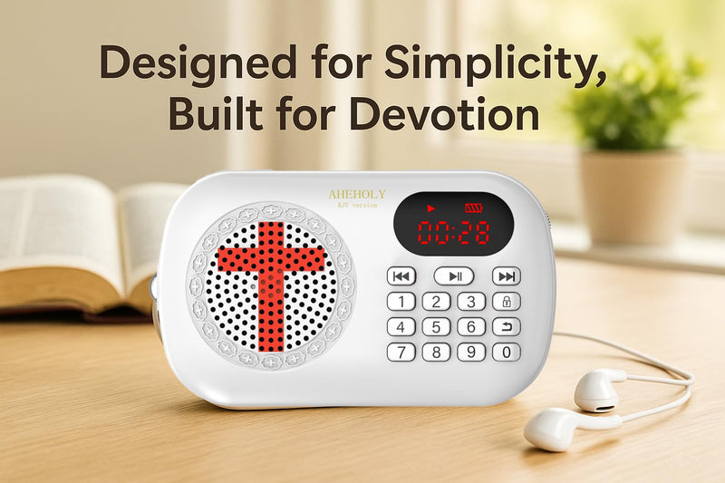 [AUSTRALIA] - KJV Audio Bible Player – Portable Electronic Bible Device, Offline Rechargeable Scripture Player with Simple Buttons for Seniors & Home Use, White 