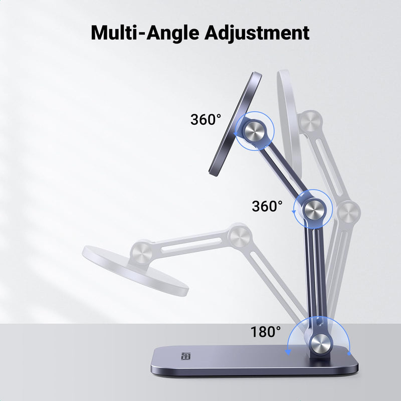 UGREEN Magnetic Phone Stand Compatible with MagSafe iPhone Stand for Desk Ergonomic Design Adjustable, Aluminum Cell Phone Stand Compatible for iPhone 15 14 13 12 Pro Max and MagSafe Case, Grey