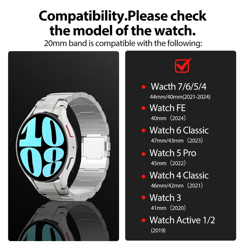 Titanium Magnetic Metal Band for Samsung Galaxy Watch 7/6/5/4/FE 44mm 40mm, 20mm Quick Release Metal Strap for Galaxy Watch 6 Classic Band 47mm 43mm/Watch 5 Pro 45mm/Watch 4 Classic Women Men silver