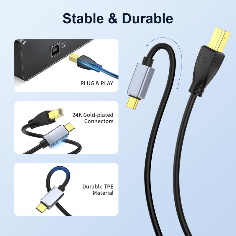 MeloAudio USB C MIDI Cable, Type C to USB 2.0 MIDI Interface Cable for Midi Controller, Midi Keyboard, Audio Interface for ipad, Samsung, Laptop, MacBook, 5FT USB B to USB C Printer Cable Black
