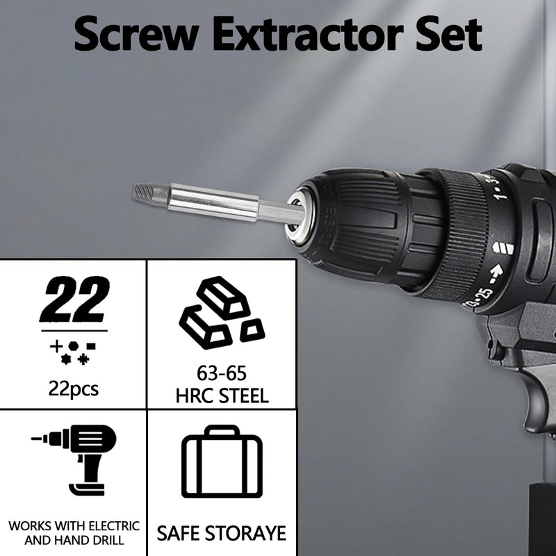 [AUSTRALIA] - Xiciki Screw Extractor Set for Damaged Screws 2-12 mm Left Extractor Set with Drills, Extractors, Bit Extension Set of 22 