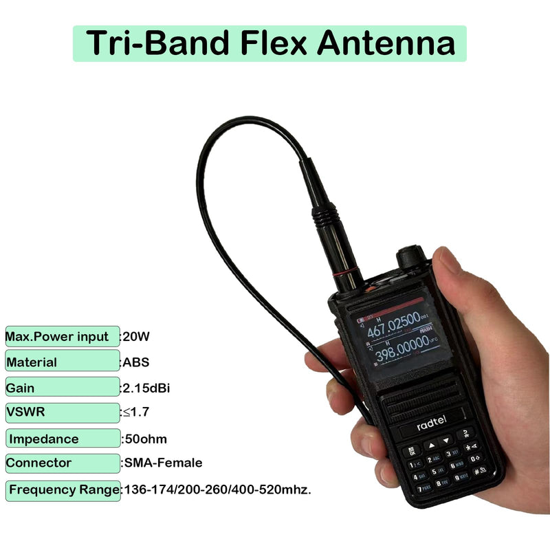 Radtel Tri-Band Flex Antenna RHD-771S 144//220/430Mhz 35cm/13.7inch SMA Female Foldable Soft Antenna Compatible with Baofeng/Kenwood/Radtel RT-900 RT-470X RT-890 RT-730 RT-4D Radios