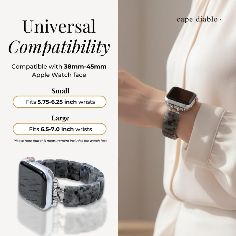 Cape Diablo Handmade Gemstone Watch Band for Women Compatible with Apple Watch 38mm 40mm 41mm 42mm 44mm 45mm, Boho Stretchable Strap Fits for iWatch Series 11/10/9/8/7/6/5/4/3/2/1 SE 3/2/1 Small - Fits 5.75-6.25 inch wrists Midnight Balance
