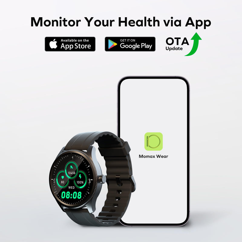MOMAX Smart Watch for Men Women, 1.38" TFT Screen & Bluetooth Call, Fitness Tracker with 100+ Sports, Heart Rate, Health Monitor, Sleep Tracker, Music Control, IP68 Waterproof for Android/iOS Black