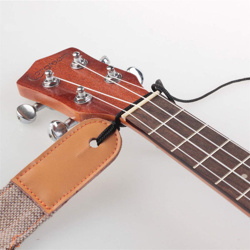 Simple Linen Leather Ukulele Strap Adjustable Length Durable Uke Straps with Nail, Rope, Picks Brown