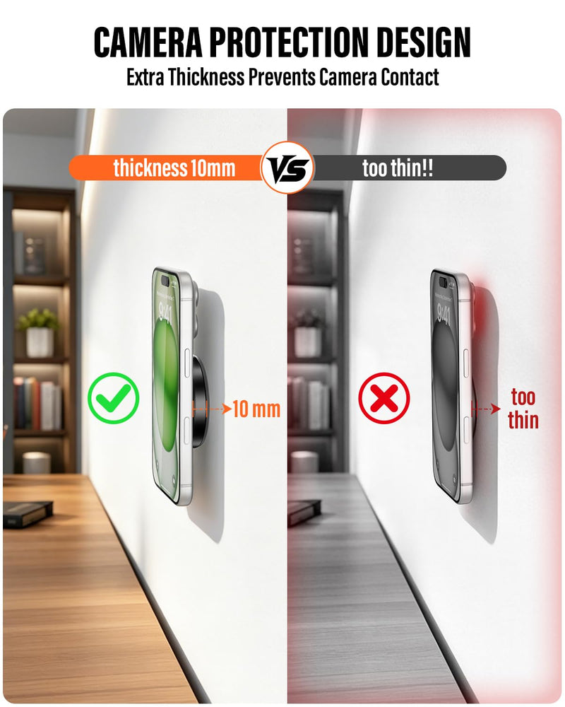 A2C Magnetic Wall Mount with 3M VHB, for Kitchen, Shower, Mirror, Office | 10mm Thick, 17 N52 Magnets, Strong Hold, Waterproof, Low Profile, Fits iPhone 12-17 & All Android (ring)