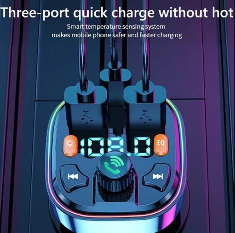 Bluetooth FM Transmitter for Car,Bluetooth Car Adapter with Dual USB Charging Car Charger MP3 Player Support TF Card & USB Disk,Hands Free Calling,7 Colors Led Backlit Light