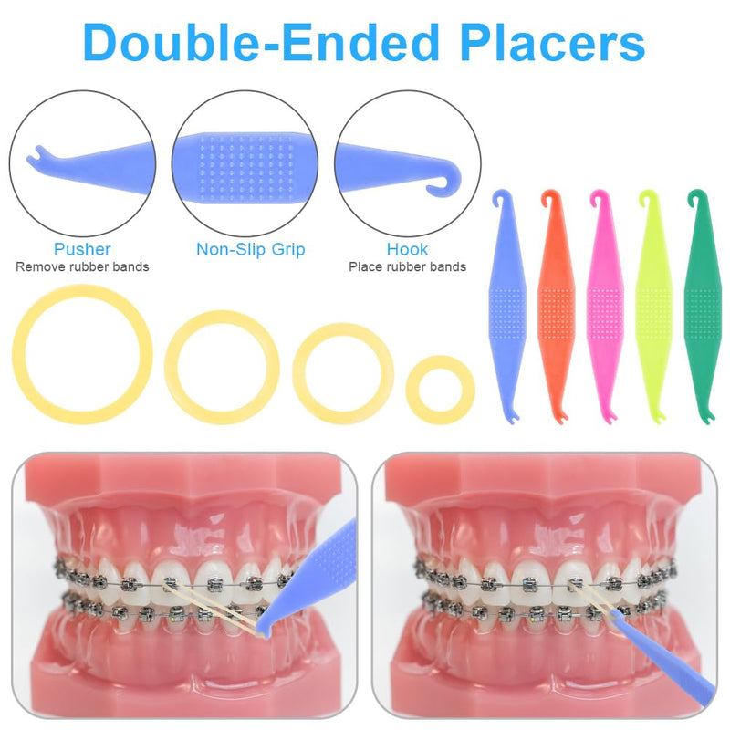 OFFCUP Teeth Rubber Band, Pack of 500 Orthodontic Elastics, Orthodontic Elastics with 5 Pieces Placers for Braces for Dental Gaps, Braces, Crooked Teeth (Rabbit 3/16 Inch) 3/16''