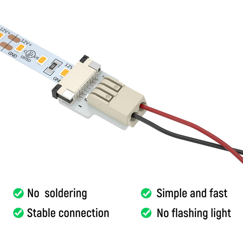 Obeaming Soldeerloze Snelle 2-Pin Strip Connector 8 mm Extension for 5 V 12 V 24 V Enige Kleur SMD 3528 2835 Jelly Stroo Lights Pack of 10