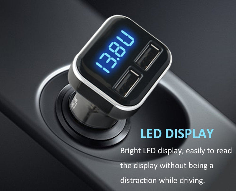 2 Pack Jebsens 4.8A 24W Dual USB Car Charger Volt Meter Car Battery Monitor with LED Voltage & Amps Display, for iPhone 7 / 6s / Plus, iPad Pro/Air 2 / Mini, Galaxy S7 / S6 / Edge/Plus, Note 5/4