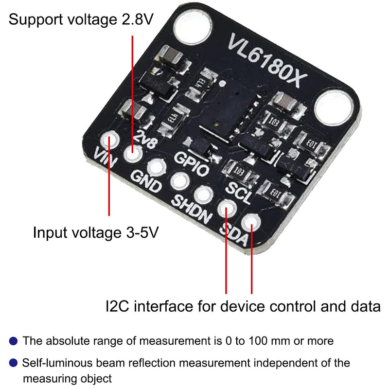 Youmile 2 PCS VL6180 VL6180X Ranging Sensor, Optical Distance Measuring Sensor Module Gesture Recognition Sensor Ambient Light Sensor for I2C Interface DC 3-5V