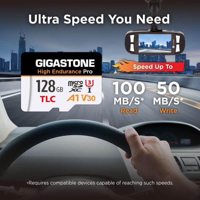 【5 Yrs Free Data Recovery】【Dash Cam】 GIGASTONE 128GB Micro SD Card, TLC High Endurance Pro, Speed Up to 100MB/s, Compatible with REDTIGER Rove VIOFO VANTRUE PRUVEEO ARIFAYZ, MicroSDXC UHS-I A1 V30 U3 128GB High Endurance Pro 1-Pack