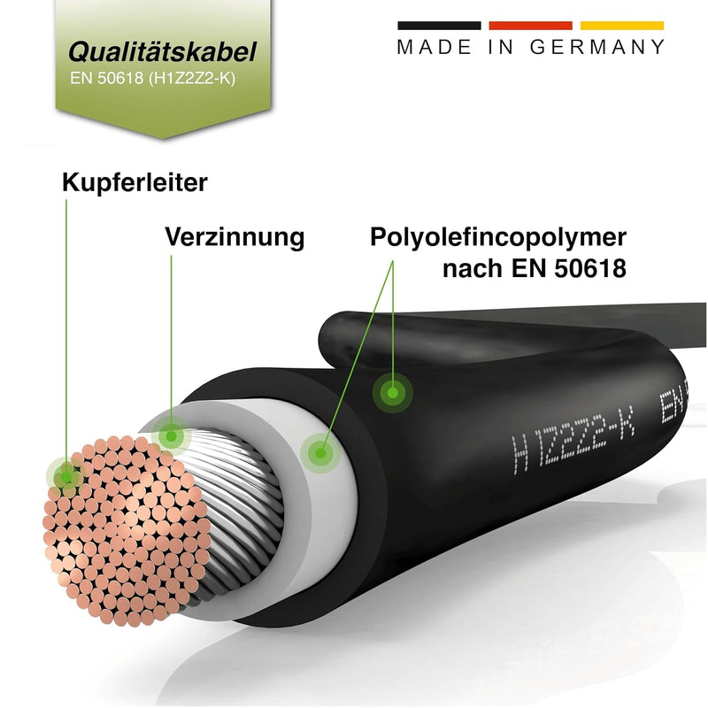 SOLARTRONICS Extension Cable 4 mm² H1Z2Z2-K Solar Cable Balcony Power Station Connection Cable Black with Plug on Both Sides for Solar Panels PV GAK. Made in Germany (2 x 5 m) 5m - 4mm²