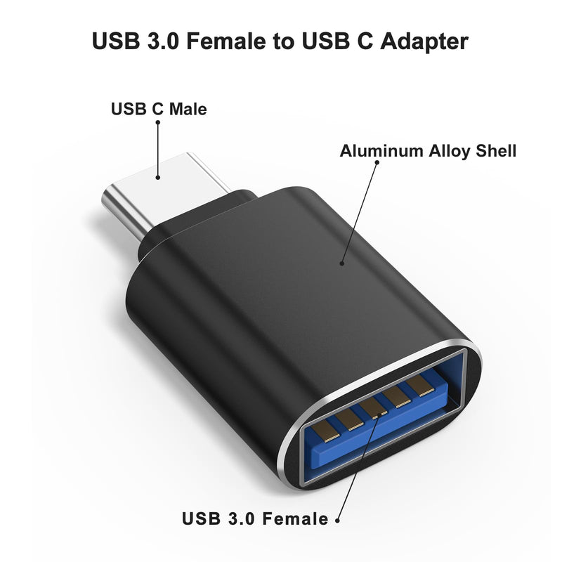 6 Pack USB C to USB Adapter, USB Type C Male to USB A 3.0 Female OTG Adapter for iPhone 17 16 15 Pro Max, MacBook Pro, Flash Thumb Drive, iPad, Samsung Galaxy, XPS and More Type C Device (Black) Black