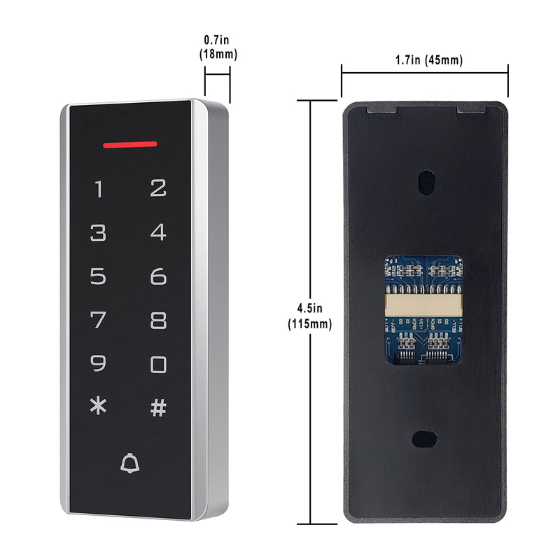 Door Access Control System, 125KHz Proximity ID Card Access Control Keypad Support 1000 Users ID Card Reader Digital Keypad + 5PCS Keychains for Entry Access Controller Gate Opener Narrow Panel
