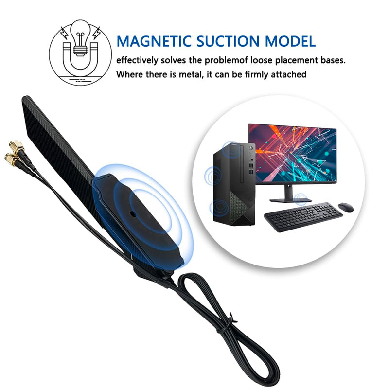 GinTai WiFi 6E Tri-Band Antenna, PC WiFi Antenna 2.4G/5.8G/6GHz 9dBi High | Gain Magnetic Base Folding RP-SMA Antenna, PC Desktop Motherboard WiFi Antenna for NUC and Gaming Network Card