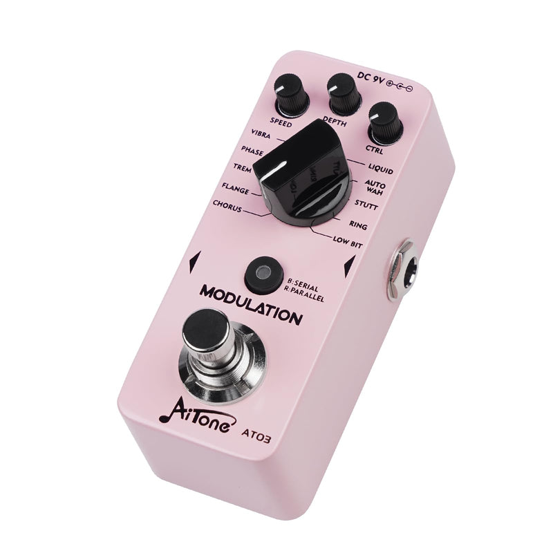 [AUSTRALIA] - AITONE Modulation Pedal for Electric Guitar with Chorus Flanger Tremolo Phaser Vibrato Multi Digital Guitar Pedals 11 Modulation Modes (AT-03) Light pink 