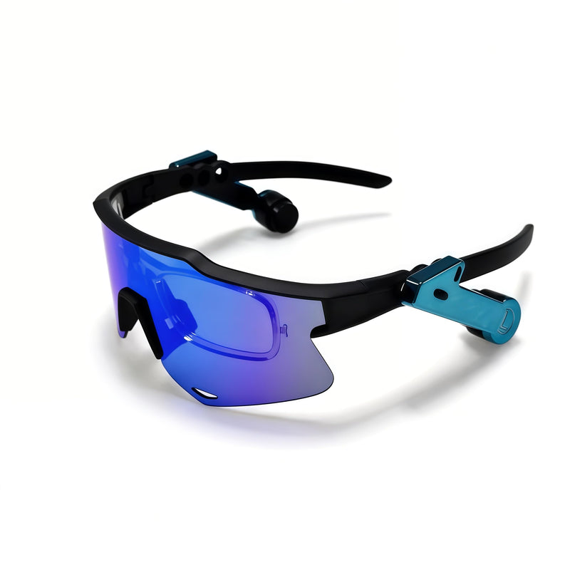 Bluetooth Cycling Glasses, Open-Ear Audio Sunglasses with Wind-Reducing Mic for Cycling, Running, Driving Nebula Blue