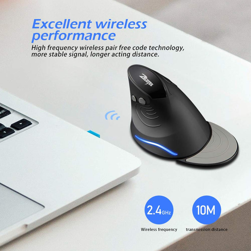 Zelotes Vertical Ergonomic Mouse, Wireless Mouse, 2400DPI, 6 Buttons Optical Mouse Cordless Mice for Laptop,Computer,PC,Black