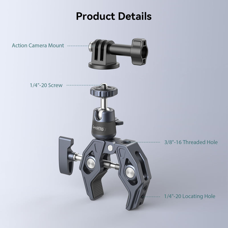 [AUSTRALIA] - SMALLRIG Camera Mount Clamp, Gopro Motorcycle and Bike Handlebar Mount Kit, Super Clamp for DSLR, Action Camera, Gopro, Insta360, LED Light, Monitor, Max Load 3.5KG 
