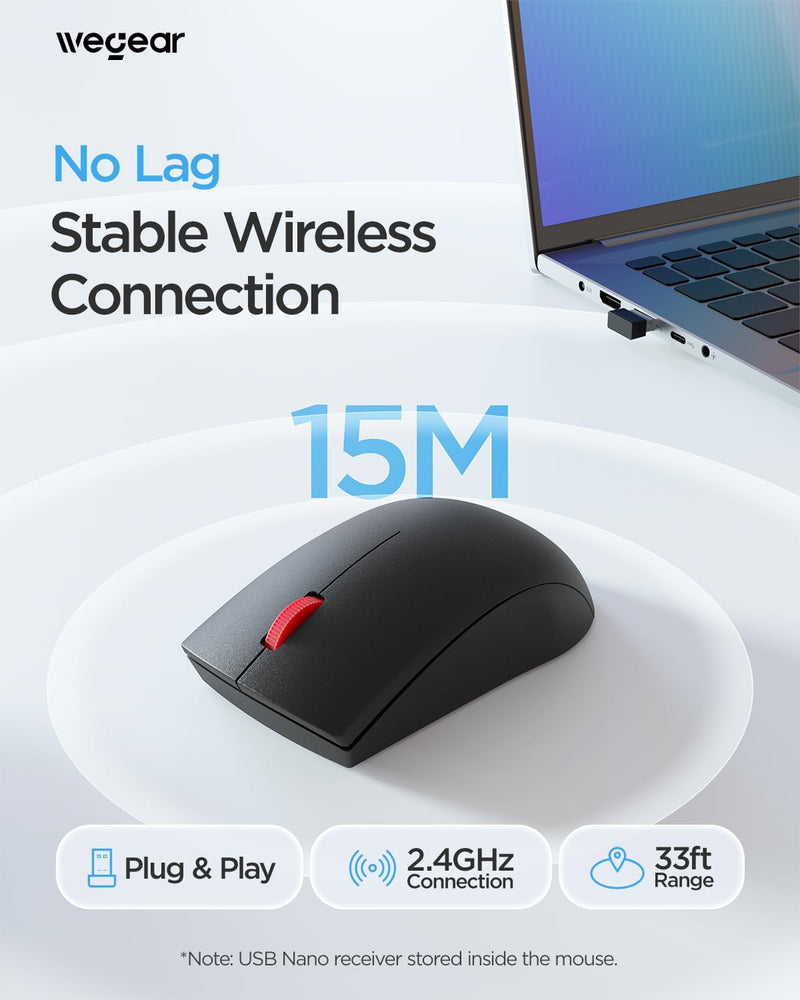 wegear USB Wireless Mouse for Laptop PC Mac, 2.4G Nano USB-A Mouse | Ambidextrous Cordless Mice, 1000 DPI Ergonomic Portable Optical Computer Mice for Business Travel, Home Office