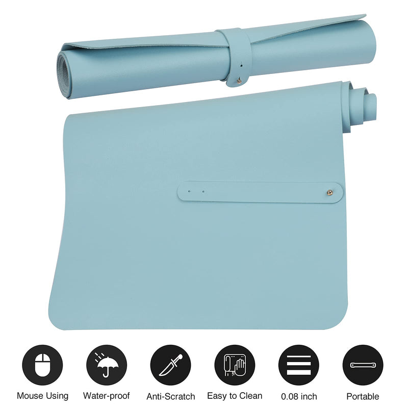 Leather Desk Mat,Desk Pad,Desktop mat,Waterproof Desk Mat for Desktop, Desk Mat for Keyboard and Mouse,Leather Mouse Pad Protector for Office and Home,30"x 14" Leather-light Blue