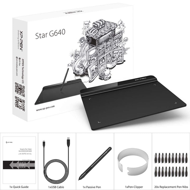 Drawing Tablet XPPen StarG640 Digital Graphic Tablet 6x4 Inch Art Tablet with Battery-Free Stylus Pen Tablet for Mac, Windows and Chromebook (Drawing/E-Learning/Remote-Working) G640