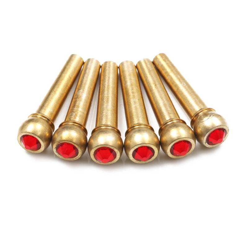 6Pcs Bridge Pin Copper Material Folk Acoustic Guitar Bridge Pin Peg Nail with Colorful Crystal Glass Dot Red