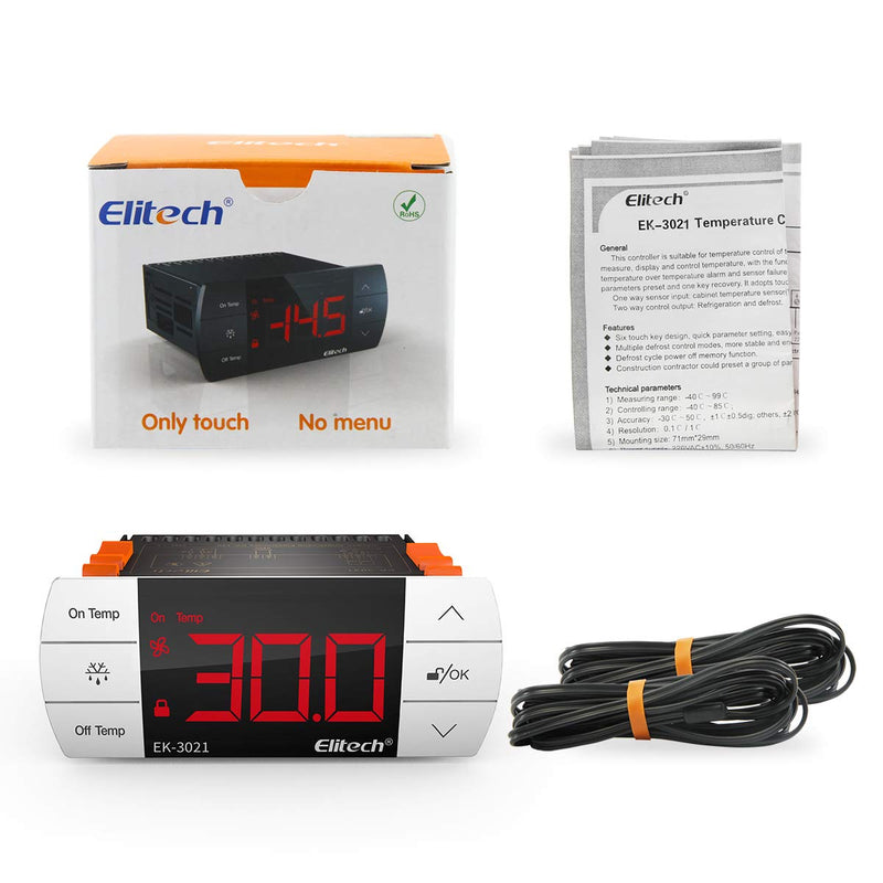 Elitech UEK3021 Digital Touch Button Temperature Controller, Thermostat with Cooling and Defrost, Two Sensors Probes