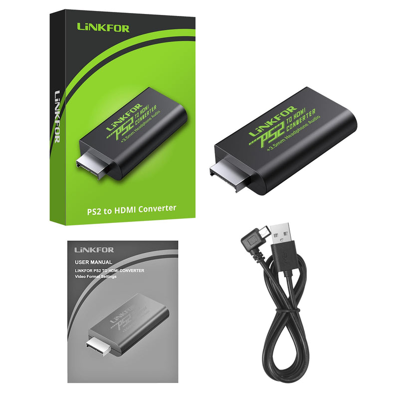 LiNKFOR PS2 to HDMI Converter for Playstation 2 PS2 to HDMI Adapter with 3.5mm Headphone Audio Jack for HDTV HDMI Monitor (PS2 to HDMI Converter)