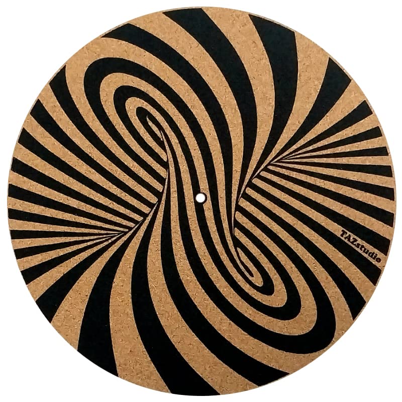 Premium slipmat - Cork Turntable Mat for Better Sound Support on Vinyl LP Record Player - Cork mat Original Geometric Design Psychedelic Geometric Spiral Art [4mm Thickness]-m7 m7-Geometric spiral