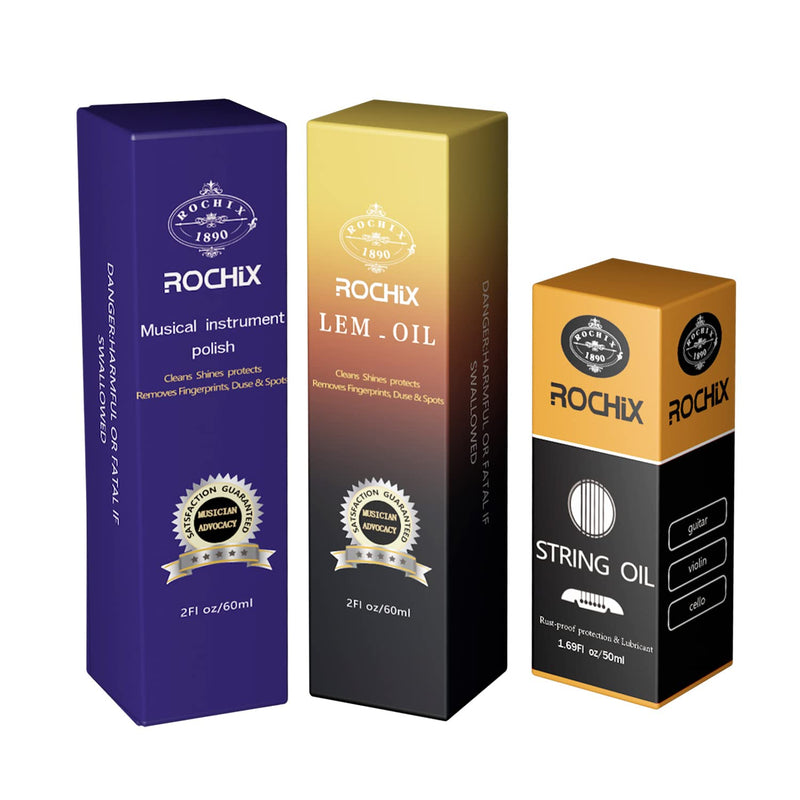 Rochix Premium Guitar Cleaning Care Kit 3-Piece Kit - Guitar Oil and Cleaner for Body and Fretboard Fingerboard - Cleans,Polishes and Protects