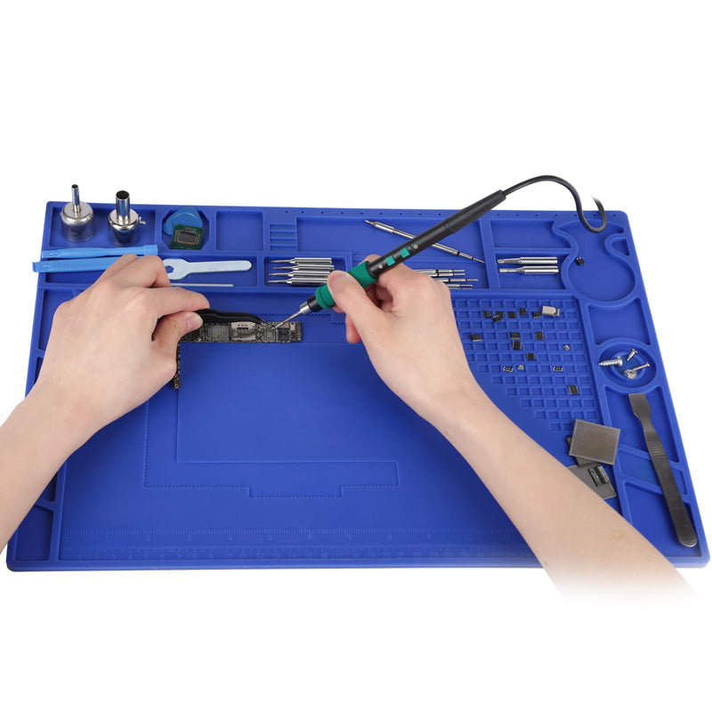 YIHUA M170 Heat Resistant Soldering Mat 440×310×6mm Soldering Pad with Storage Slots, Integrated Ruler, Magnetic Zones, PCB Slot and Flexible Soft Silicone Soldering Mat 440x310mm