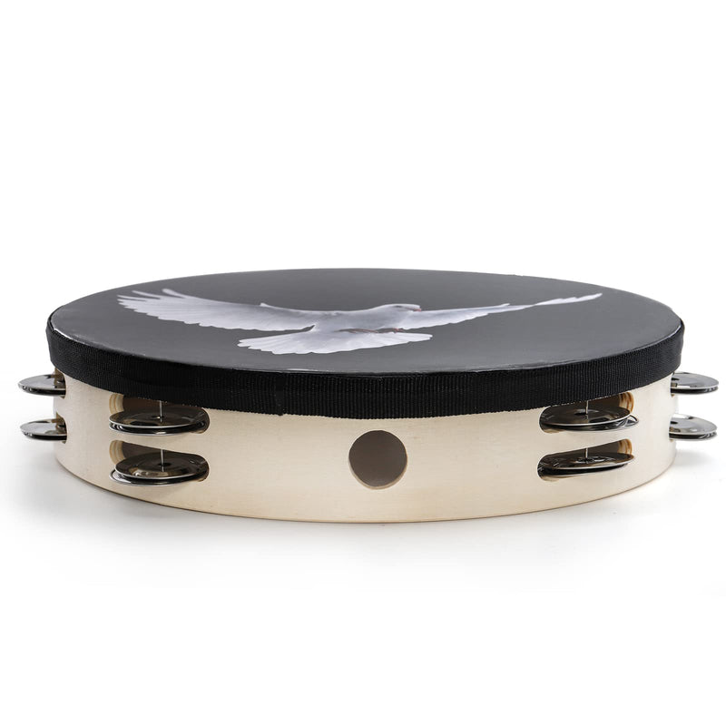 [AUSTRALIA] - Elsjoy Set of 2 Tambourine, 10" and 8" Dove Church Tambourine with Double Row Jingle, Wooden Handbell Hand Clap Drum Percussion Instrument for Church, Black 