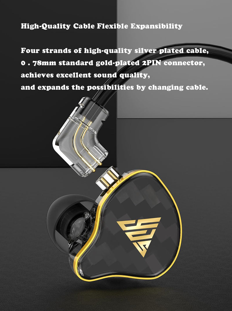 FEDAI 820 in Ear Monitor Headphones, HiFi Stereo IEM Earphones, Noise Isolating Professional Earbuds,Dynamic Dual Driver Wired Earbuds with Detachable Cable, Noise Canceling Headset (Black,with Mic) With mic Black