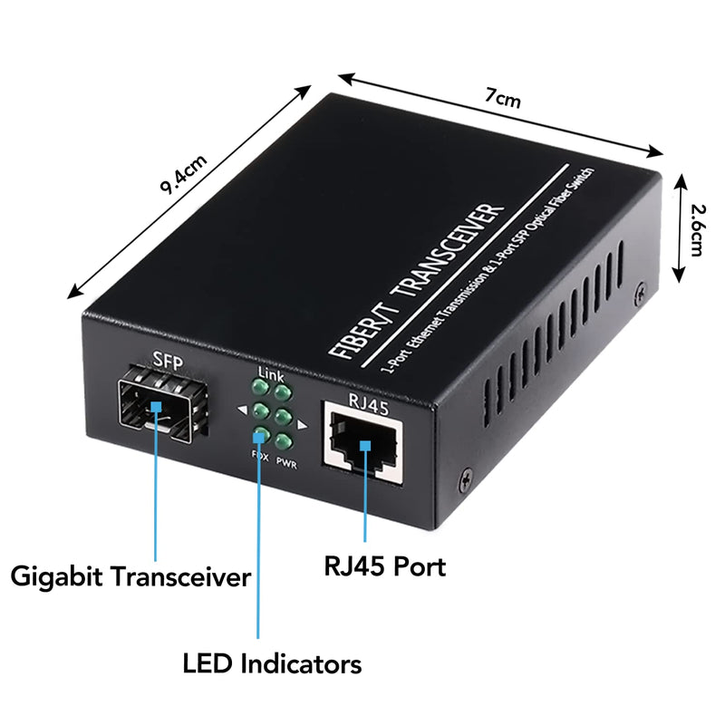 2 Pack 1.25G/s Bidi Gigabit Single-Mode Fiber to Ethernet Media Converter with 2PCS Bidi SFP LC Dual Transceiver Module Included, 10/100/1000Base-Tx to 1000Base-LX SMF RJ45 to SFP Slot up to 550M Include SingleMode LC Dual Core Port