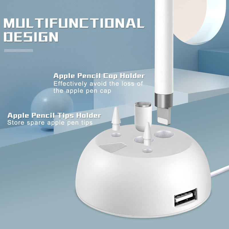 Charger Stand for Apple Pencil Charging Stand Compatible with iPad Pencil 1st Generation Adapter iPad Pen iPencil Charging Dock Station with led Charging Indicator&Pencil Tips Cap Holder&USB Port