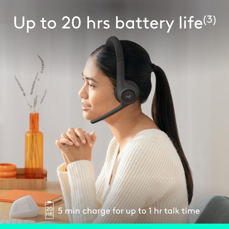 Logitech Zone 301 Wireless Bluetooth Headset - Graphite | Noise-canceling microphone, compatible with Windows, Mac, Chrome, Linux, iOS, iPadOS, Android