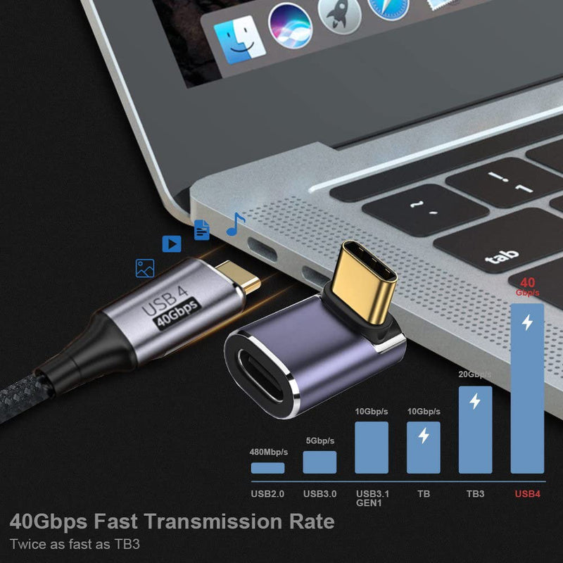 NFHK 40Gbps USB4 Type C Male to Female 90 Degree Up Down Angled 100W Power Data 8K Video Adapter for Laptop Phone Up Angled Male to Female