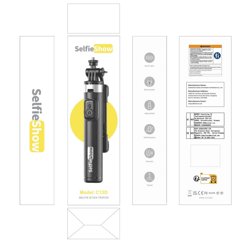 [AUSTRALIA] - 53'' Selfie Stick Tripod with Light, Extendable Selfie Stick with Remote, Portable Cell Phone Tripod Stand with All in 1 Phone Clip, Lightweight Camera Tripod Compatible with iPhone 15 14 13, Android 