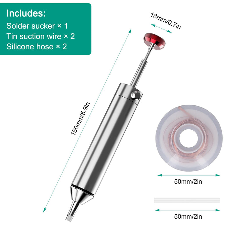All-Metal Vacuum Soldering Extraction Desoldering Pump, with 2 Silicone Nozzles and 2 Soldering Wires, High Suction Power, High Temperature Resistant, Perfect Desoldering Tool for Soldering Removal 1