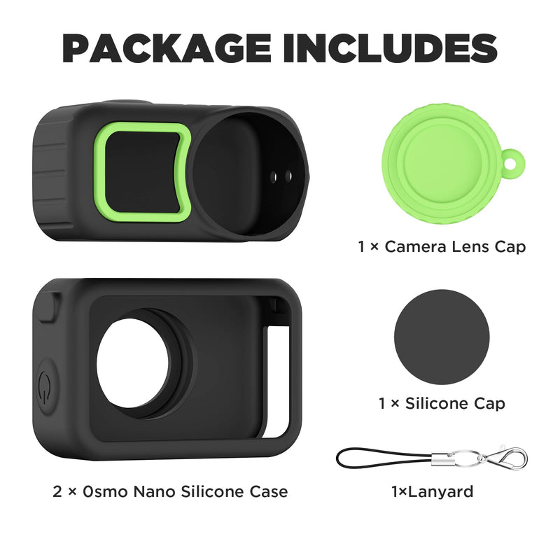 Case for DJI Osmo Nano, Silicone Osmo Nano Case Compatible with Airtag, Soft Non-Slip Anti-Scratch Shock-Absorbent Anti-Drop Wear-Proof and Washable with Lens Cap (Black) Black