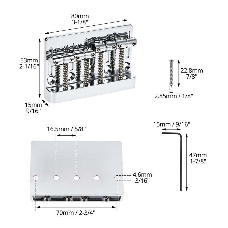 [AUSTRALIA] - QWORK Bass Bridge Guitar Bridge for 4-String Bass - Compatible with Fender Precision & Jazz Basses, 19mm String Spacing, Adjustable Height & Intonation 