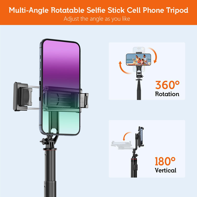 51”Selfie Stick Tripod, Aluminum Alloy Integrated Smartphone Tripod Stand with Wireless Remote Control Portable Retractable Cell Phone Tripod for iPhone/Samsung/GoPro/Android Phone Black