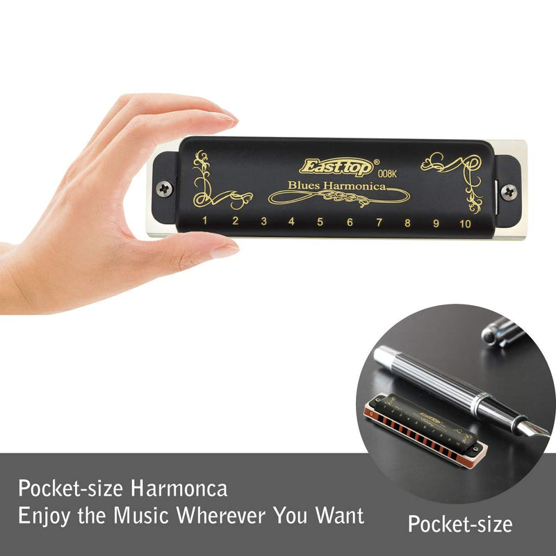 [AUSTRALIA] - East top Harmonica, Diatonic Blues Harmonica key of Paddy G, 10 Holes 20 Tones 008K Mouth Organ Harmonica for Adults, Professionals and Students black-Paddy G 
